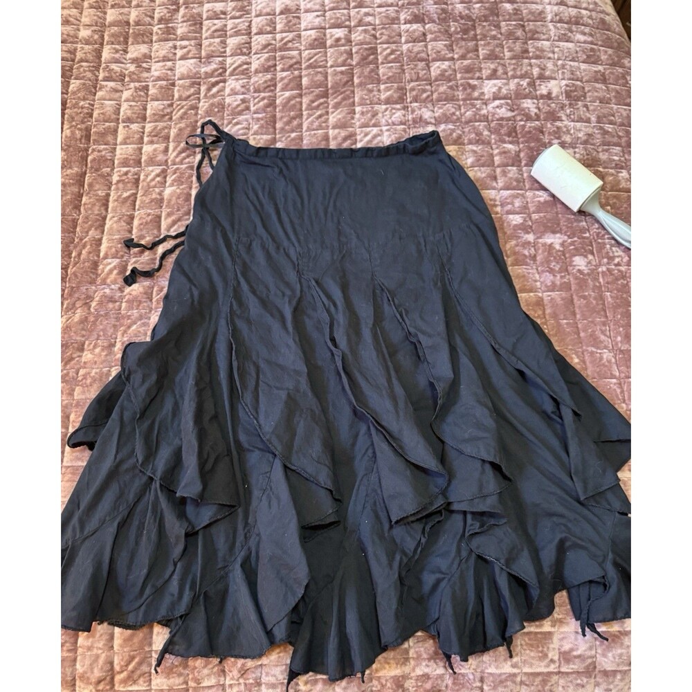 Denim 24/7 Women’s 14W Black Ruffle Handkerchief Midi Skirt Cotton Boho